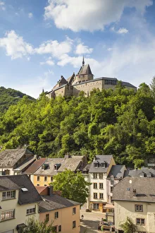 Luxembourg, Vianden, View of Vianden Castle above the town