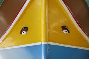 Bright Gallery: Detail of luzzu, traditional fishing boat with Phoenician eyes in the historic city of