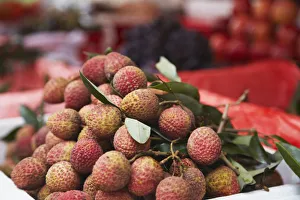 Stall Prints: Lychees on fruit stall, Shenzhen, Guangdong Province, China