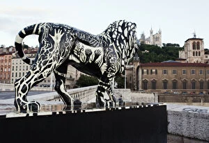 Images Dated 18th February 2010: Lyon, France; A lion statue on a bridge over the Saone in Lyon France