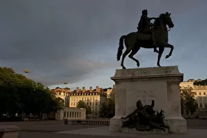 Images Dated 2010 February: Lyon, France; Statue of Louis XIV and Basilique Notre Dame de Fourviere Place Bellecour