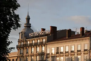 Buidlings Prints: Lyon, France; Sunset on the side of the Royal Hotel in Lyon France