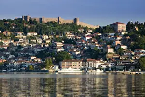 Macedonia, Ohrid, Morning View of Old Town and Car Samoils Castle