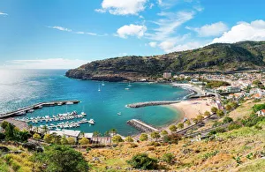 Machico Prints: Machico beach with the playa from the Miradouro do Pico do Facho. Madeira, Portugal
