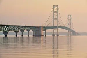Stand Out Prints: Mackinac Bridge across the Straits of Mackinac at dawn, Mackinaw city, Michigan, USA