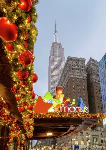 Chritmas Prints: Macys at Herald Square with Christmas Decorations Manhattan, New York City, USA