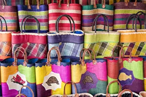 Madagascar Prints: Madagascar, The coloured hand made straw bags typical of Madagascar