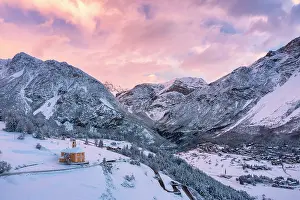 Province Of Sondrio Prints: Madonna di Oga's Church during winter