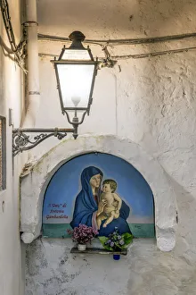 Virgin Mary Prints: Madonna painting on a house wall, Atrani, Amalfi coast, Campania, Italy
