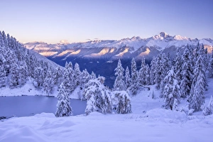Lights Gallery: The magic of the first lights on the snowy peaks of the Reathian alps and Mount Disgrazia