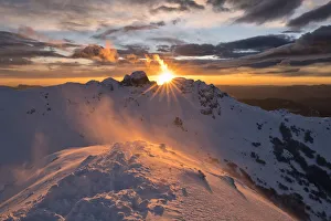 Cerreto Pass Prints: magic winter sunset over Gendearme mountain, Cerreto Laghi, municipality of Ventasso