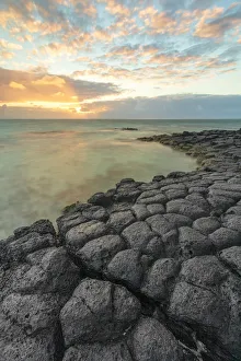 Mauritius Prints: a magical sunrise whit basaltic stone, Trou d Eau Douce, Mauritius, Indian Ocean