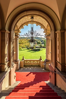 Wine Growing Region Prints: Magnificent entrance portal of Lieser Castle, Lieser, Mosel, Rhineland-Palatinate, Germany