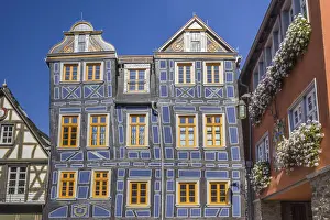 Market Square Prints: Magnificent half-timbered house Leaning House on the market square of Idstein, Hesse