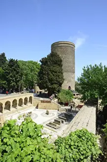 Bathhouse Prints: The Maiden Tower (Qiz Qalasi), a 12th century monument in the Old City, and Haji Bani