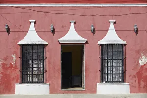 Window Gallery: The main facade of a colonial architecture house in Becal, Campeche, Yucatan, Mexico