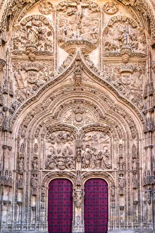 Carvings Prints: Main facade of New Cathedral, Salamanca, Castile and Leon, Spain
