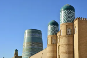 Images Dated 19th December 2017: The main gate to the Khuna Ark citadel and the Kalta Minor minaret. Old town of Khiva