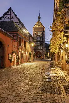 Half Timbered Prints: Main street with traditional half-timbered houses and Dolder watchtower