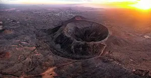 Environment Prints: Majestic crater of Calderon Hondo volcano under a burning sky at sunset