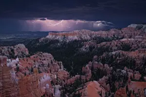 Environment Prints: A majestic lightning storm during a summer sunset at Bryce Canyon National Park, Utah, USA