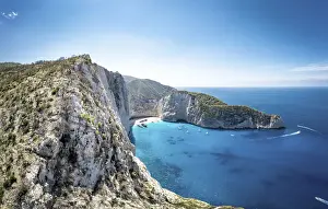Zakynthos Prints: Majestic limestone cliffs surrounding the idyllic Navagio Beach (Shipwreck Beach)