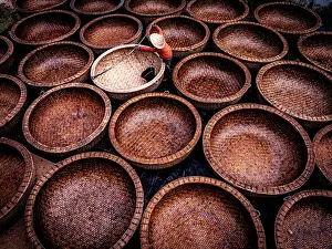 Craft Prints: Making traditional bamboo basket boats, Tuy An, Phu Yen province, Vietnam. (MR)