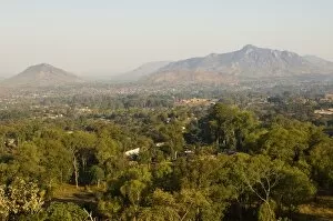 Malawi, Zomba. View over the town of Zomba from the lower slopes of Zomba Plateau