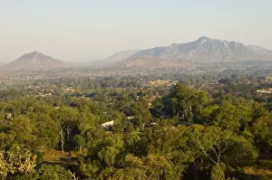 Malawi, Zomba. View over the town of Zomba from the lower slopes of Zomba Plateau