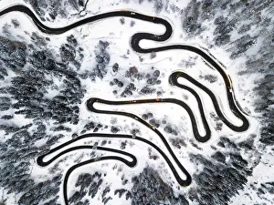 Roads Prints: Maloja pass aerial view, Maloja Pass, Engadin, canton of Graubunden, Switzerland