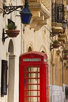 Gozo Prints: Malta, Gozo Island, Gharb, village square with police station and British telephone box