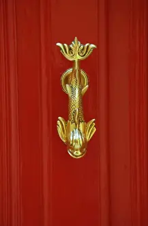 Mdina Prints: Malta, Mdina, Europe; Colourful doors and ornamented knobs from part of the style in old towns