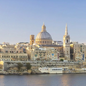 Malta, South Eastern Region, Valletta. The view from Sliema across Marsamxett Harbour
