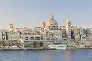 Malta, South Eastern Region, Valletta. The view from Sliema across Marsamxett Harbour