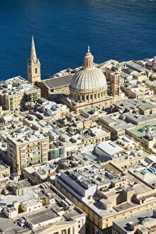 Images Dated 15th June 2017: Malta, South Eastern Region, Valletta. Aerial view of the Carmelite Church and St