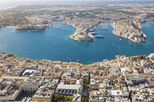 Malta, South Eastern Region, Valletta. Aerial view of Valletta, Grand Harbour