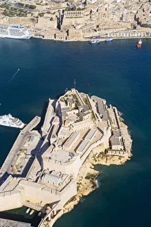 Malta, South Eastern Region, Valletta. Aerial view of Fort St. Angelo on Vittoriosa