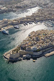 Malta, South Eastern Region, Valletta. Aerial view of Senglea, one of the Three Cities