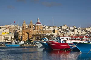 Images Dated 3rd September 2010: Malta, Southeast, Marsaxlokk, harbor and traditional Luzzu fishing boats