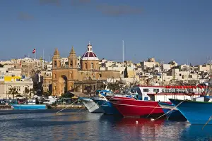 Luzzu Prints: Malta, Southeast, Marsaxlokk, harbor and traditional Luzzu fishing boats