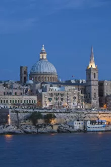 Images Dated 17th August 2011: Malta, Valletta, skyline with St. Pauls Anglican Cathedral and Carmelite Church