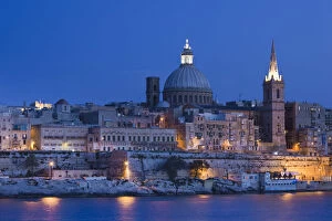 Images Dated 3rd September 2010: Malta, Valletta, skyline with St. Pauls Anglican Cathedral and Carmelite Church