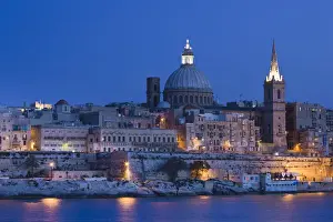 Sliema Prints: Malta, Valletta, skyline with St. Pauls Anglican Cathedral and Carmelite Church