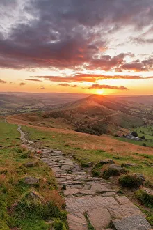 Footpath Prints: Mam Tor at Sunrise, Peak District National Park, Derbyshire, England
