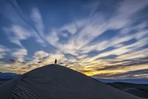Single Person Prints: Man on Mesquite Dunes at Sunrise, Death Valley National Park, California, USA