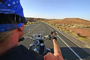 Speed Prints: Man riding his Harley near Flagstaff, Arizona, USA