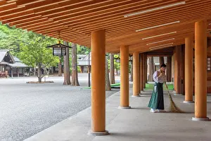 1 Person Prints: Man sweeping floor at Jingu Shinto Shrine, Sapporo, Hokkaido, Japan