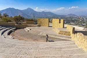 Images Dated 26th May 2022: Man walking in amphiteather at Pablo Neruda viewpoint, Los Gemelos hill, Metropolitan Park