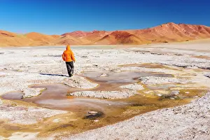 Walk Prints: Man walking near fumaroles at Galan Volcano, Puna, Catamarca, Argentina. (MR)