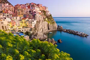 Images Dated 22nd July 2015: Manarola, Cinque Terre, Liguria, Italy. Sunset over the town, view from a vantage point